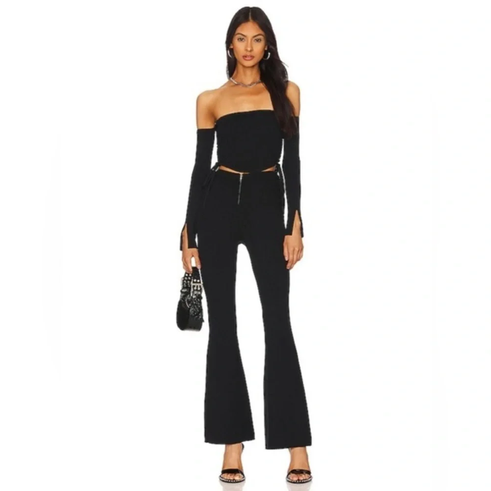 H:OURS‎ Lydia Lace Up Knit Pant in Black